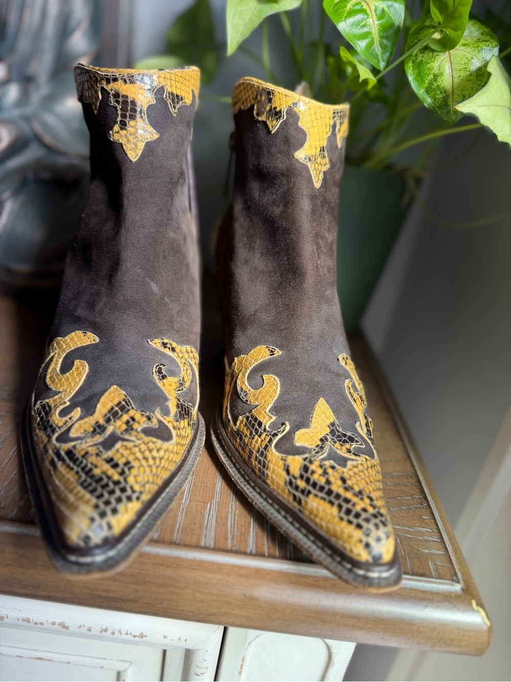 Donald J Pliner Western Couture Collection Ankle Boots Brown & Yellow